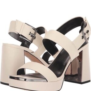 DKNY Cream Platform Block Heel Sandals with Buckle